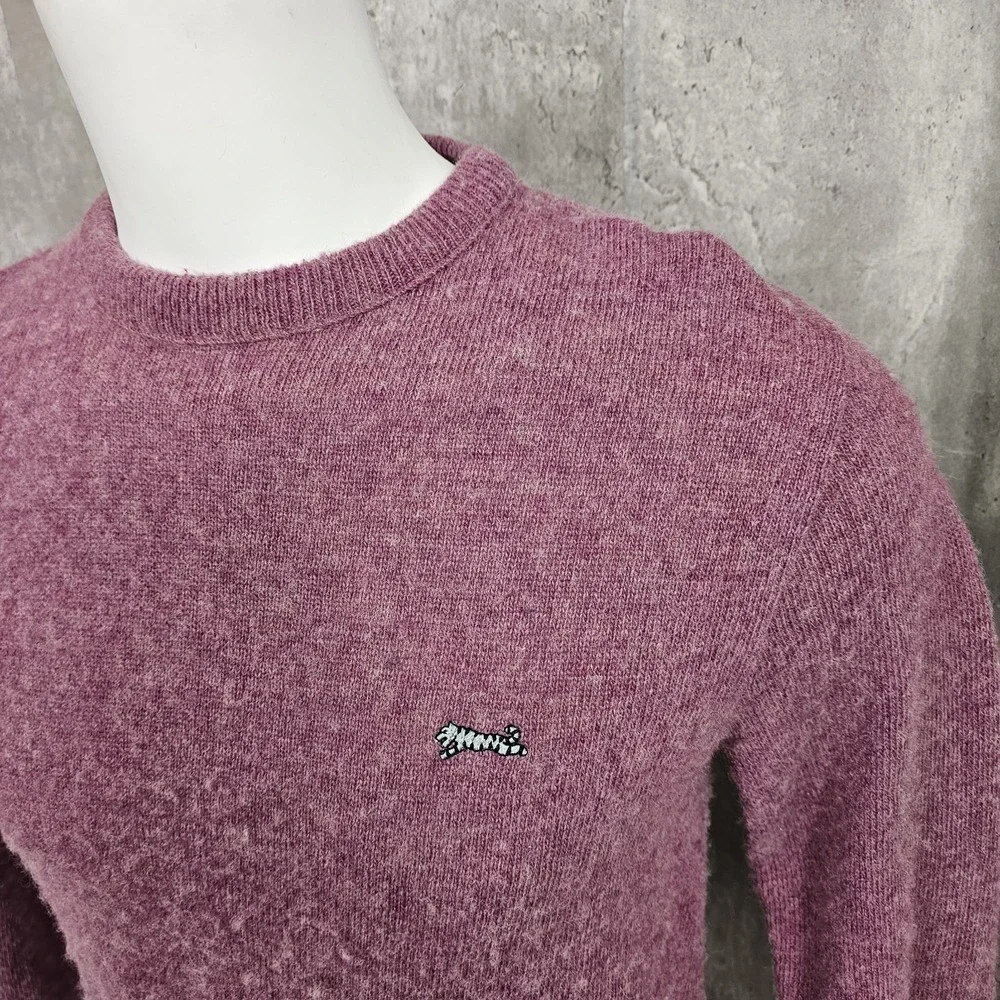 Vintage Le Tigre L Pullover‎ Knit Sweater Mauve Wool Blend Embroidered Tiger